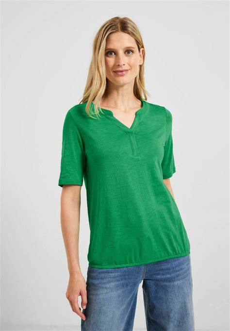 Cecil Mit Elastiksaum Basic T Shirt Grün Mottled Green Zalando De