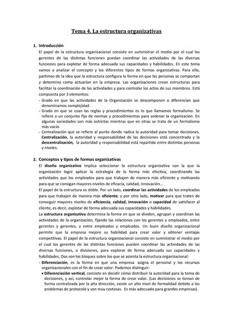 Tema Estructuras Organizativas Tema La Estructura Organizativas