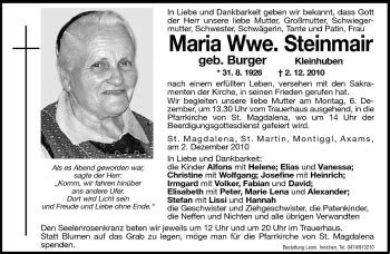 Traueranzeigen Von Maria Steinmair Trauer Bz