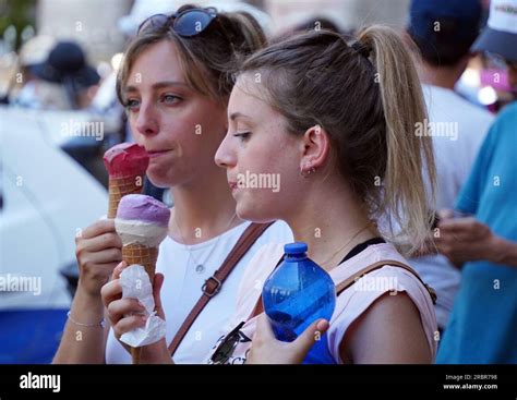 Rome Italy 10th July 2023 People Eat Ice Creams Amid A Heatwave In