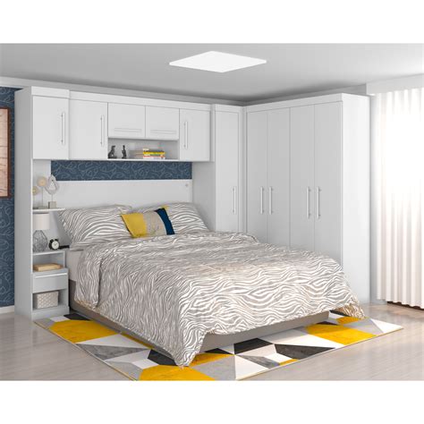 Quarto Modulado Casal de Canto 5 Peças Star Branco Poliman Combo