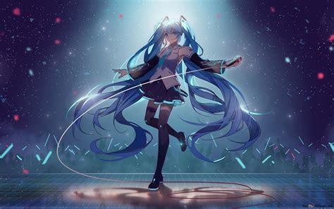 Beautiful anime vocaloid Hatsune Miku on stage 4K wallpaper download