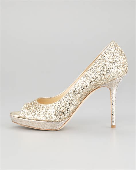 Jimmy Choo Luna Peeptoe Pump In Gold Metallic Lyst