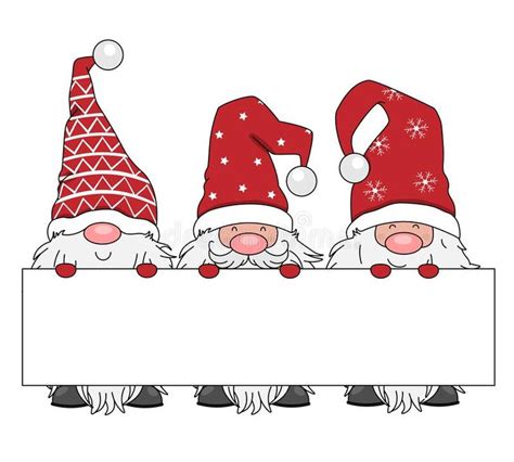 Three Christmas Gnomes Holding A Sign With Snowflakes On Their Heads