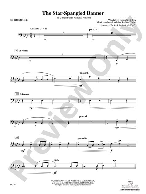 The Star Spangled Banner 3rd Trombone 3rd Trombone Part Digital Sheet Music Download