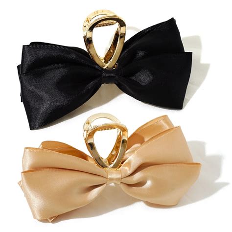 2pcs Big Bows Hair Claw Clips Satin Bows Metal Hair Claw