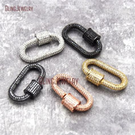 CZ Micro Pave Oval Shape Screw Clasp U Shape Clasp Lock Carabiner Pave