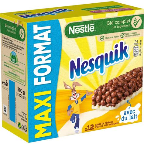 Nestlé NESQUIK Barres de céréales au chocolat 12 barres 25g maxi format