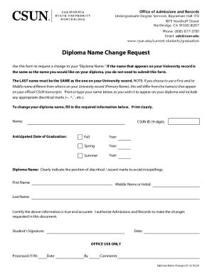 Fillable Online Diploma Name Change Request Use This Form To Change