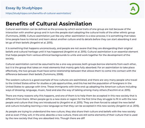 Benefits Of Cultural Assimilation Essay Example