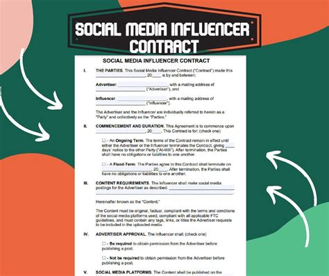 Social Media Influencer Contract Editable Pdf File Legal Etsy