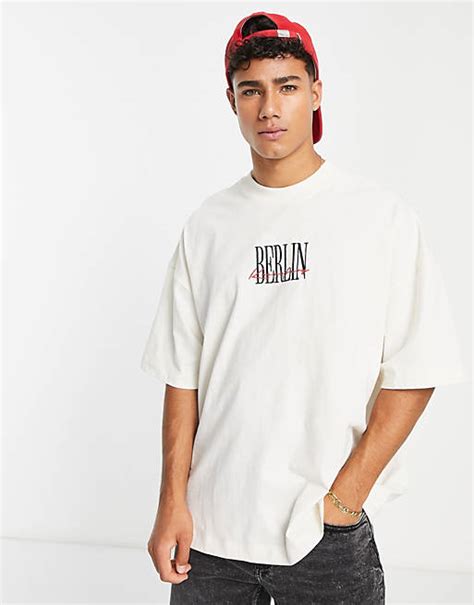 Topman Extreme Oversized T Shirt With Berlin Embroidery In Ecru Asos