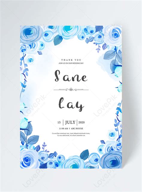 Blue flower border wedding invitation template image_picture free ...