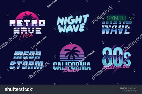 Set Retro 80s Logos Retrowave Synthwave เวกเตอร์สต็อก ปลอดค่า