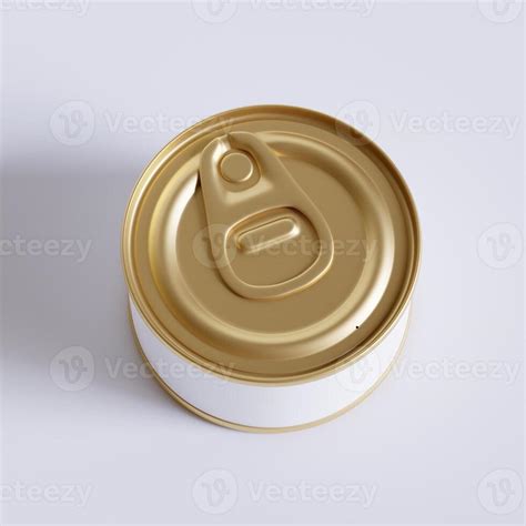 White Blank Tin Can Gold Metal Tin Can With Key Canned Food Isolated