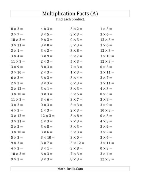 Multiplication Quiz From 1 To 12