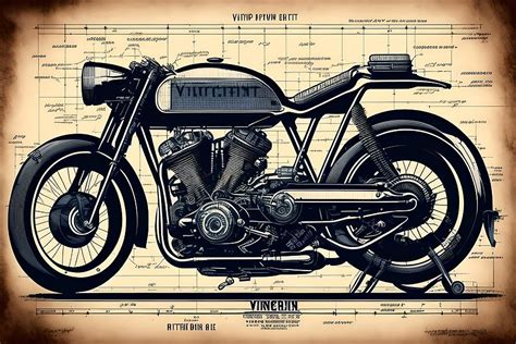 Blueprint of Vintage Motorcycle, Generative AI Illustration Digital Art ...