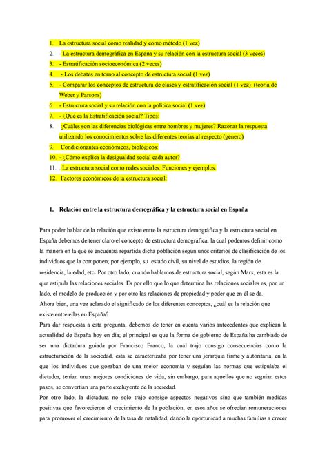 Preguntas De Estructura La Estructura Social Como Realidad Y Como