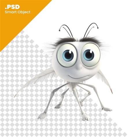 Mosca De Dibujos Animados Con Pluma Sobre Fondo Blanco Plantilla Psd De