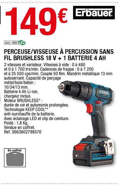 Promo Perceuse Visseuse à Percussion Sans Fil Brushless 18 V 1