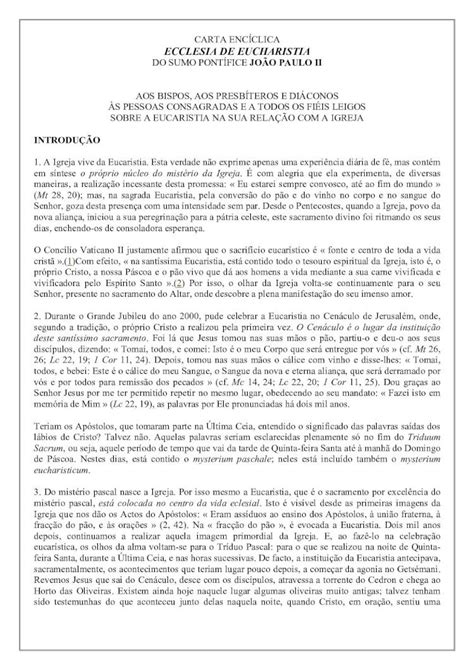 PDF CARTA ENCÍCLICA ECCLESIA DE EUCHARISTIA DO SUMO files