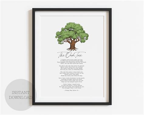 Printable X The Oak Tree Poem By Johnny Ray Ryder Jr Etsy