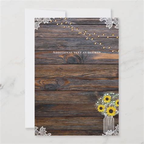 Rustic Sunflowers Strings Lights Invitation Weddin Zazzle