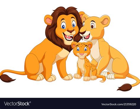 Cartoon lion family isolated on white background Vector Image