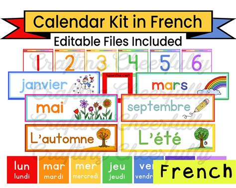 French Calendar Kit For Kids Editable Pocket Chart Cards Etsy