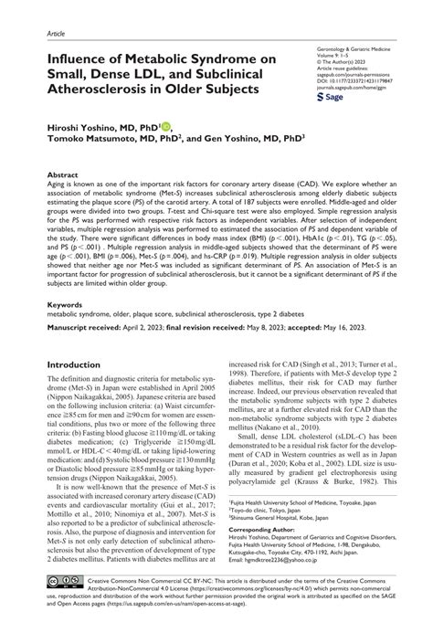 Pdf Influence Of Metabolic Syndrome On Small Dense Ldl And