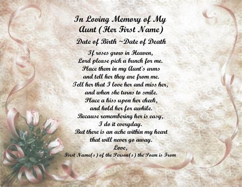 If Roses Grow In Heaven Personalized Poem T For That Special Aunt 2 Ebay