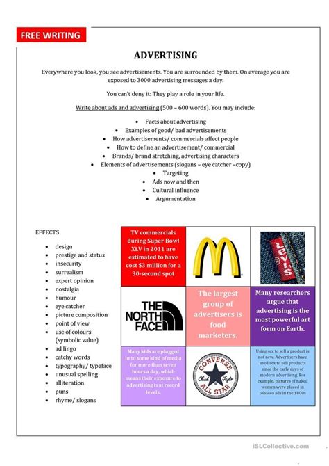 Free Writing Ads Worksheet Free Esl Printable Worksheets Made By Teachers Freewriting