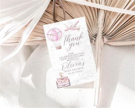 Editable Adventure Baby Shower Favor Tags Travel Theme Pink Hot Air