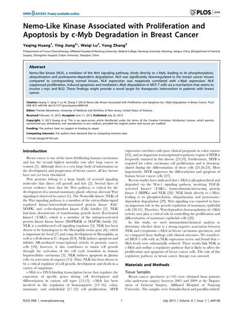 Pdf Nemo Like Kinase Associated With Proliferation And Apoptosis By C