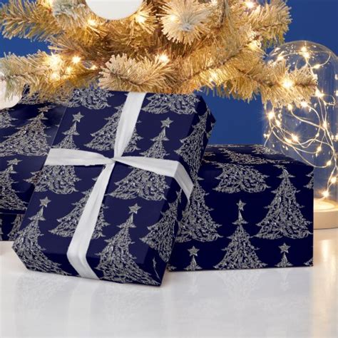 Silver Glitter Christmas Tree Wrapping Paper