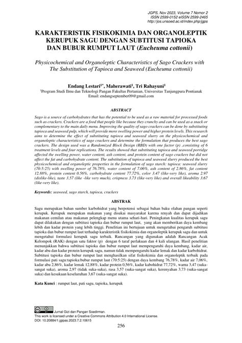 Pdf Karakteristik Fisikokimia Dan Organoleptik Kerupuk Sagu Dengan