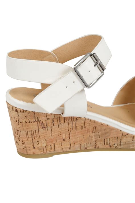 White Comfort Insole High Cork Wedge Sandal In Eee Fit