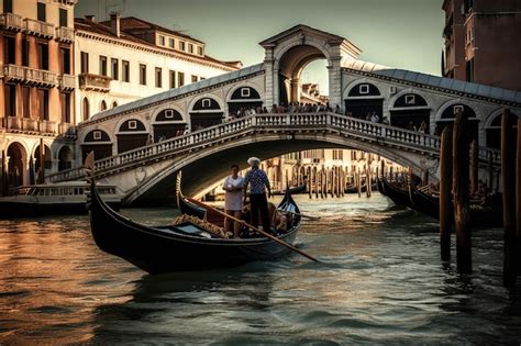 Premium AI Image | Romantic gondola ride near Rialto Bridge in Venice Italy