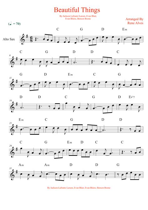 Beautiful Things Arr Rene Alves By Benson Boone Sheet Music For Alto Sax Solo At Sheet Music