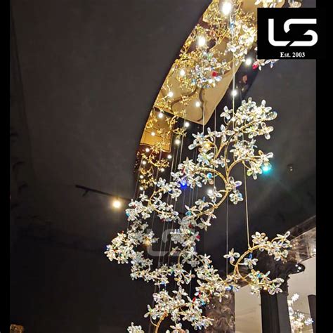 Crystal Twigs Cascade Radiant Chandelier For Tall Entrances