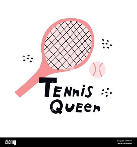 Tennis Queen Pink Tennis Racquet And Ball Doodle Style Flat