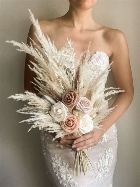 Pampas Grass Wedding Bouquet Pink Blush Mauve Bridal Boho Etsy Wedding Bouquets Pink Boho