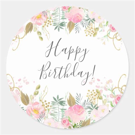 Happy Birthday Pink Floral Classic Round Sticker Zazzle