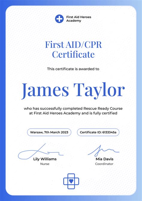 Modern And Professional First Aid And Cpr Certificate Template