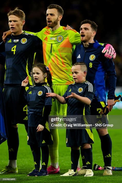 Scotlands Scott Mctominay Angus Gunn And Andy Robertson During The