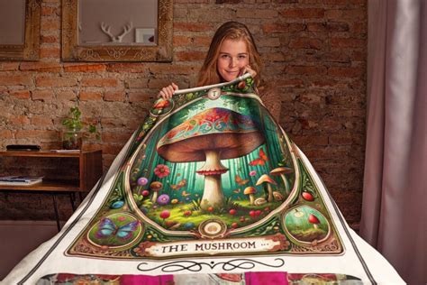 Tarot Mushroom Blanket Cottagecor Cozy Throw Astrologty Mushroom