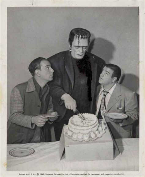 Abbott And Costello And Glenn Strange On The Set Of A Meet Frankenstein