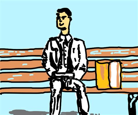 Forrest Gump sitting on bench w/ chocolates - Drawception