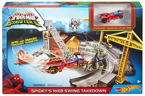 Hot Wheels Marvel Ultimate Spider Man Vs The Sinister Track Set Spidey S Web Swing Takedown