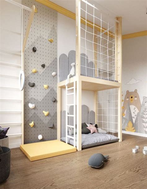 Scandinavian Style Playroom With Climbing Wall Ideas Housetodecor